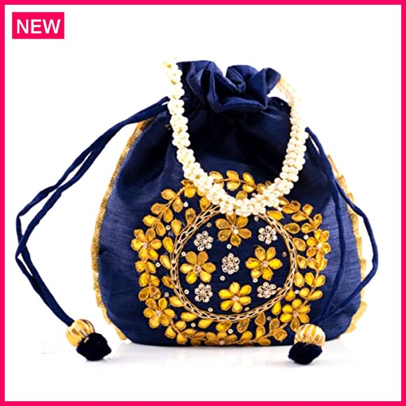 Embroidered Potli Clutch Wristlet Handmade Traditional Ethnic Wedding Party - Picture 7 of 7